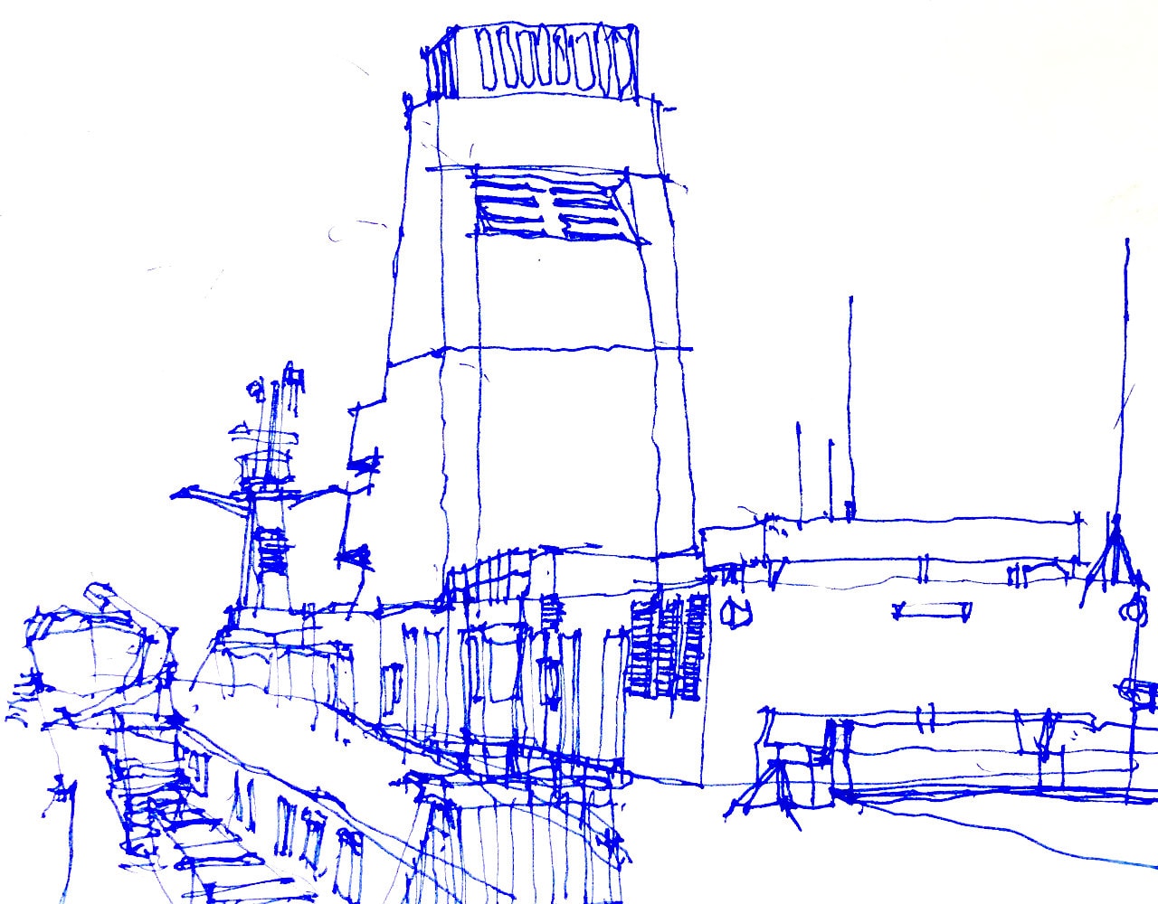 Pen drawing of a ferry boat