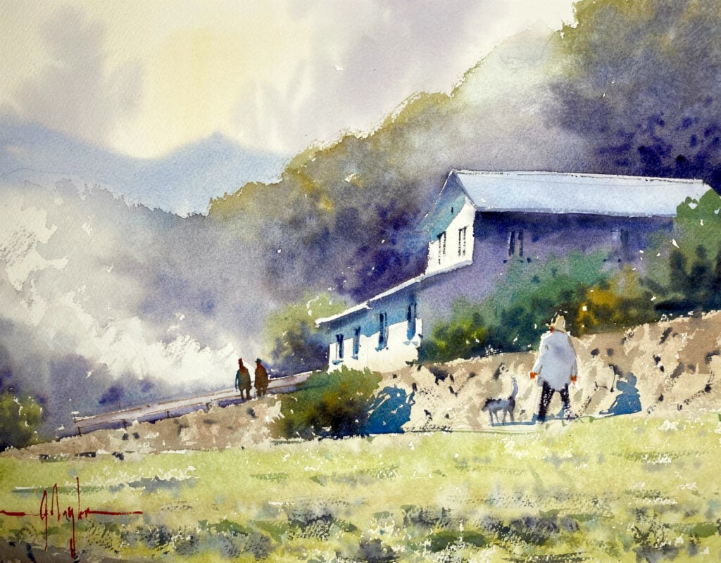 Watercolor painting from a walk in the mountains of Beppu