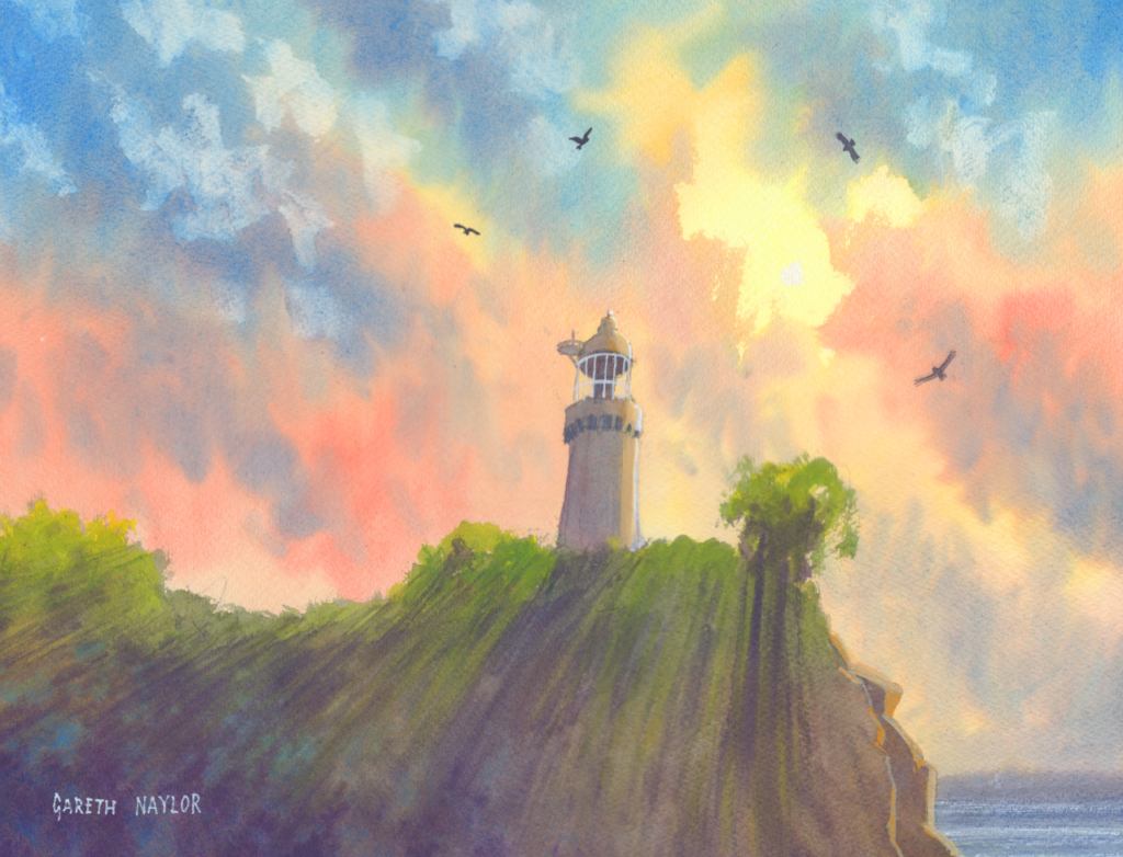 Watercolor painting of Cape Sada lighthouse. In the summer of 2022, I visited Ehime on the island of Shikoku and did a painting of Cape Sada lighthouse.